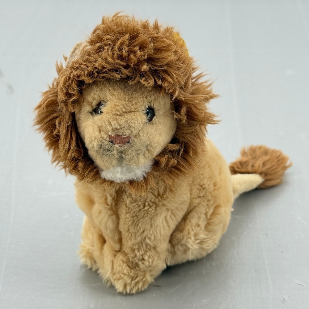 Steiff Vintage Lion Plush Sitting Cub Brown Mane Yellow Tag‎ 2814/18 W Germany